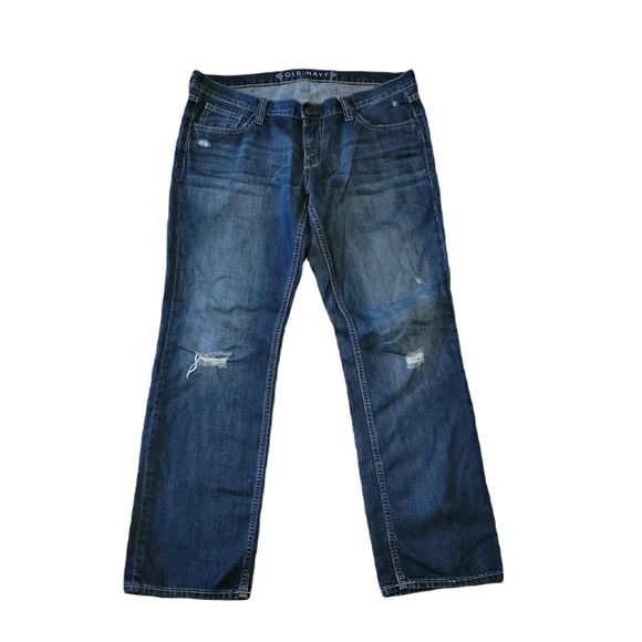 Old Navy Women's Denim Blue Jeans ~ Sz 12 ~ Straight Leg ~ Distressed - Picture 1 of 6